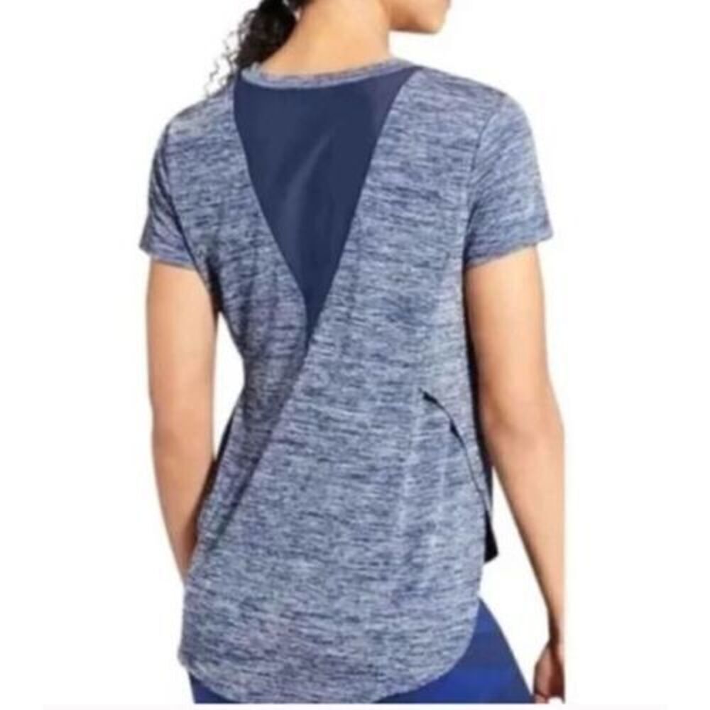 ATHLETA Women's‎ Utopia Side Split Mesh Short Sleeve Active Top Size Small Blue